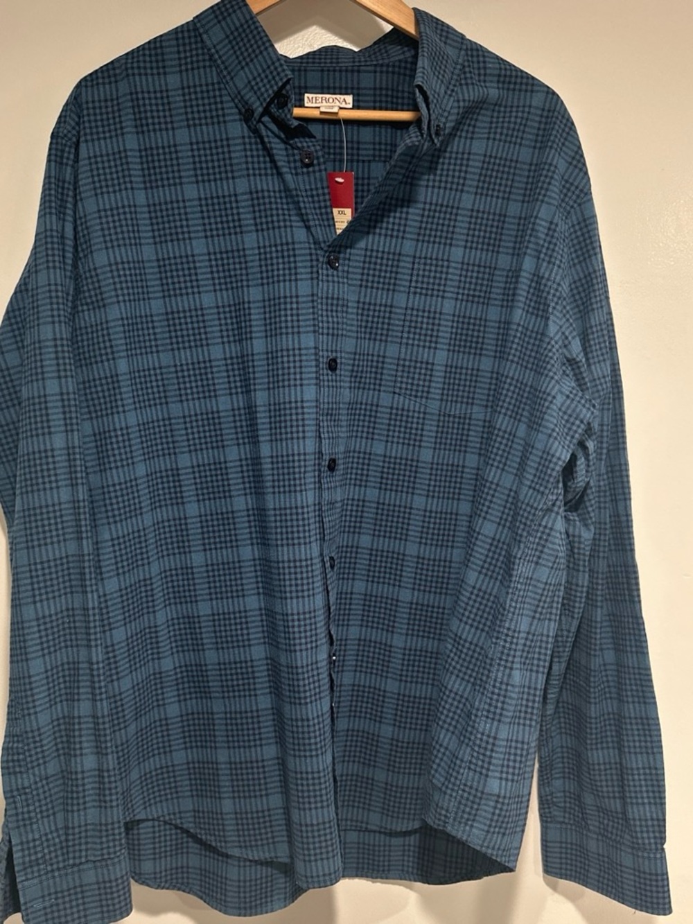 Merona Teal Blue Plaid Long-Sleeve Button-Down Shirt